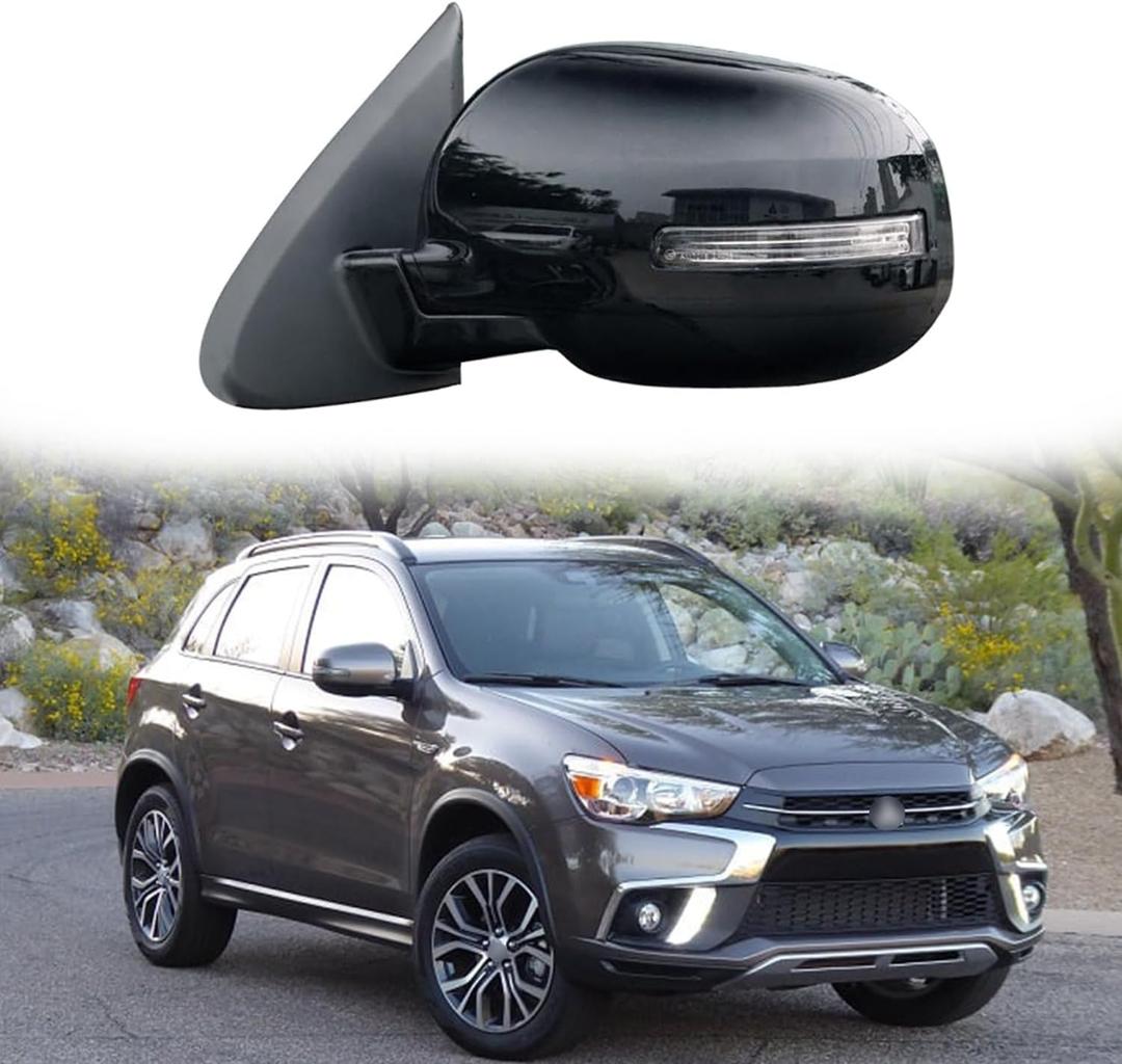 Driver Side Mirror Replacement Fit for 2013-2020 Mitsubishi Outlander Car Rear View Mirror Side Mirrors Assembly Electric Adjustment, Electric Folding, Led Turn Light, Heating (Not Fit Outlander Sport) (Black-Left-9Wires)