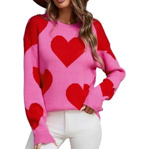 Women Cute Love Heart Sweater Y2K Long Sleeve Oversized Sweater Valentine's Day Pullover Knit Top