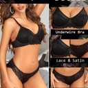 Avidlove Lingerie Sets for Women Sexy 2 Piece Bra and Panty Set Satin Lace Lingerie Set Unlined Underwire Bra (Black, M)