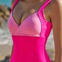 QINSEN Womens Sexy V Neck One Piece Bathing Suit Color Block Swimsuit High Waist Monokini (Pink, M)
