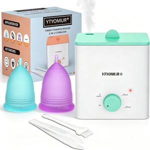 YTYOMUR Menstrual Cups with Sterilizer, 2 Reusable Period Cups for Women, Tampon and Pad Alternative, Feminine Cup with Cleaner Set (Green)