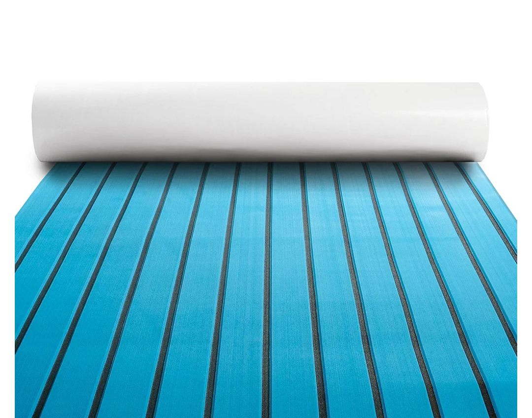 Fullfire Boat Flooring - EVA Foam Boat Decking - Faux Teak Marine Mat Self-Adhesive Marine Carpet for Motorboat RV Yacht Kayak 94" x 35" Black with Blue Lines