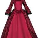 18th Century Rococo Floral Pattern Victorian Dress for Women Renaissance Costume Historical Period Masquerade Themed Clothing, XL