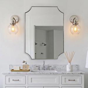 MIRRORART 24x32'' Brushed Nickel Scalloped Bathroom Mirrors for Wall