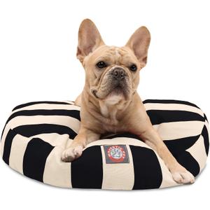 Black Vertical Stripe Small Round Indoor Outdoor Pet Dog Bed With Removable Washable Cover By Majestic Pet Products