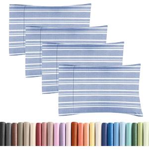 Standard Pillow Cases Set of 4 - Soft Hotel Quality Pillowcase Covers - Comfy, Cozy Bedding for Women, Men, Kids & Teens - Machine Washable Pillow Protectors - 4 Piece - Standard Size Blue Stripes
