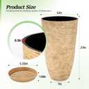 QCQHDU Set of 2 9 Gallon Tall Large planters for Outdoor/Indoor Plants of 12" Dia x 21" H Round Flower Pots Set Faux Stone Finish Front Door Patio Square Porch Planters with Tray, Beige