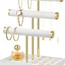 3 Tier Bracelet Holder Display - Detachable T Bar White Velvet Bracelet Holder, Jewelry Holder Organizer for Bracelet, Necklace, Watches, Rings (Large)