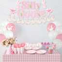 VioraWhite 183pcs Pink One Silly Goose Birthday Party Tableware Set Silly Goose Party Supplies for 24 Guests Tableware Includes Plates Napkins Cups Banner Gingham Tablecloth Balloons(Classical)