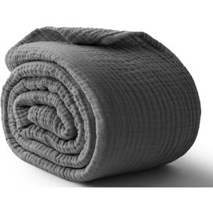 100% Cotton Muslin Blanket Queen 90" x 90", Breathable and Lightweight Cotton Throw Blankets for Bed, Soft Cooling Summer Gauze Blanket for Adults All Season, Charcoal Grey