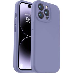 Vooii Compatible with iPhone 14 Pro Case, Liquid Silicone Upgrade [Camera Protection] [Soft Anti-Scratch Microfiber Lining] Shockproof Phone Case for iPhone 14 Pro 6.1 inch - Lavender Grey
