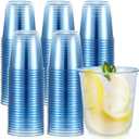 Ziliny 100 Pcs Disposable Stemless Glasses 12oz Crystal Plastic Wine Glasses Clear Classic Pet Cup for Meeting Weddings Birthdays Cocktail Christmas Party Supplies (Light Blue)