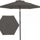 JEAREY 7.5FT Patio Umbrella Market Table Umbrella with 6 Sturdy Ribs, Push Button Tilt/Crank Outdoor Umbrella for Garden, Deck, Backyard, Pool and Beach,Gray