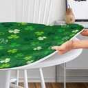 St Patrick's Day Round Fitted Tablecloth with Elastic Green Shamrock Outdoor Tablecloth Waterproof Table Cover for Picnic Dinner Party Decor Fits 48"-52" Diameter Round Tables