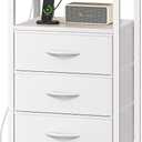 Huuger Nightstand with Charging Station, 27.6 Inch Side Table with Drawers, PU Leather Finish, End Table Bedside Table with USB Ports and Outlets, Night Stand for Bedroom, White