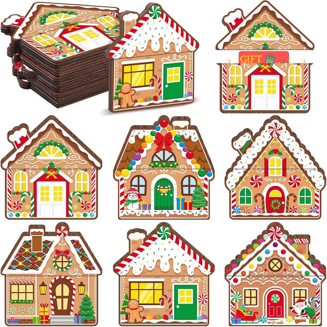 Capoda 6 Pcs Christmas Gift Card Holders  Gingerbread House Wooden Money Holder, Holiday Cash Envelopes, Gingerbread Gift Box Design for Xmas Party Decor & Stocking Stuffers