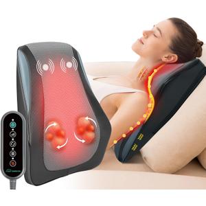 Snailax Back Massager with Heat  3D Shiatsu Massage Pillow for Neck & Back, Fixed Kneading Nodes, Chair & Sofa Use, Gift for Mom, Dad, Women & Men