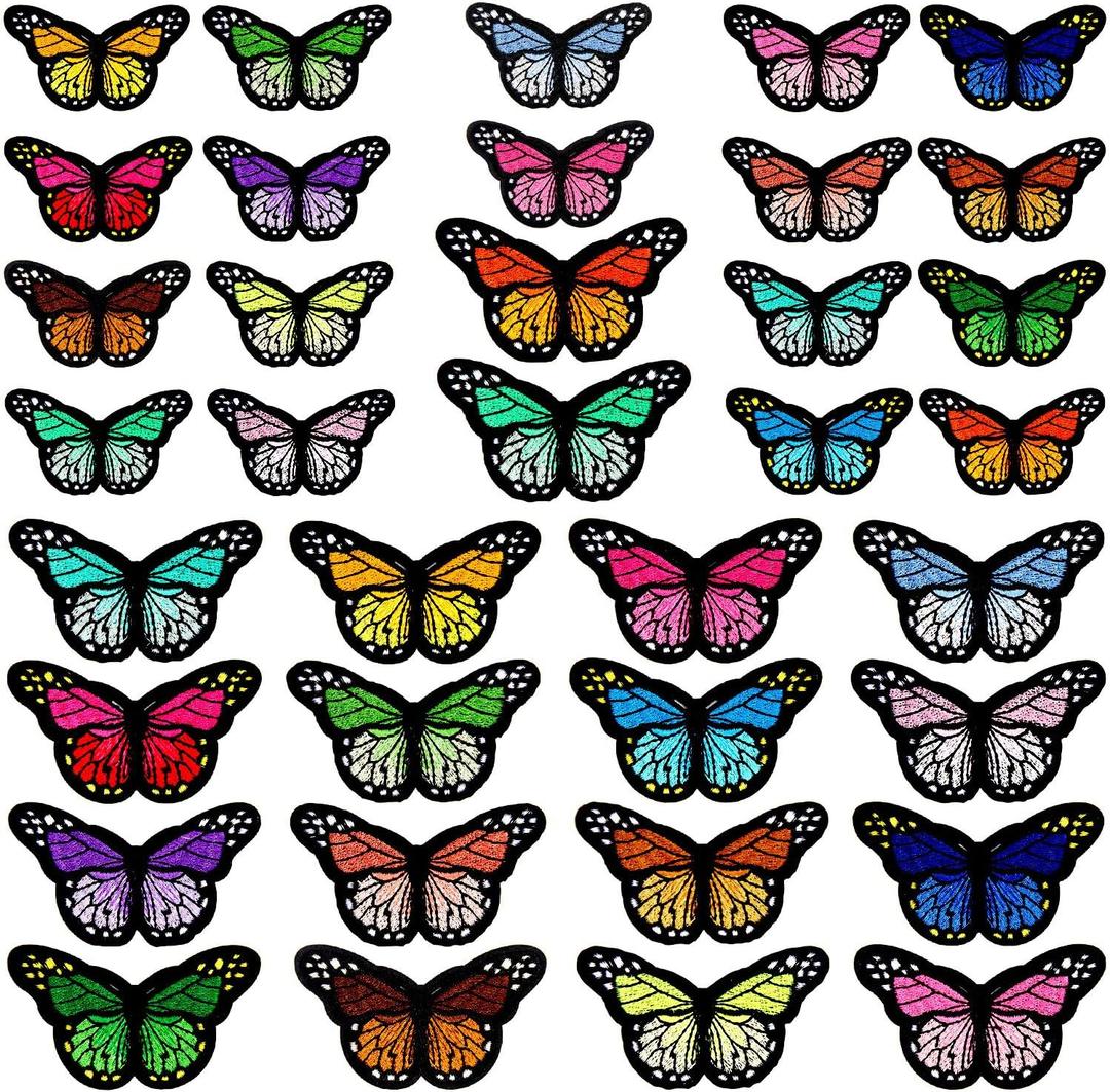 50pcs Butterfly Iron on Patches, 2 Size Embroidered Sew Applique Repair Patch