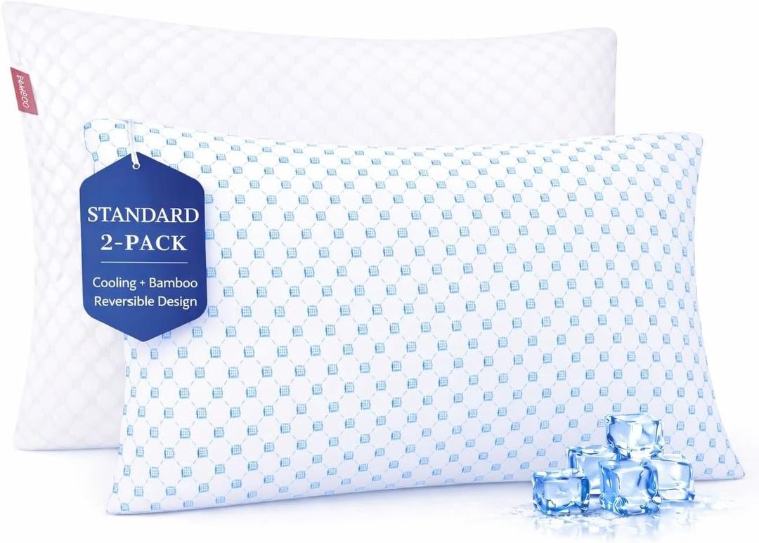 Nestl Cooling Pillow for Sleeping 2 Pack, Luxury Shredded Memory Foam Pillows Standard Size Set of 2, Adjustable Cold Gel Pillows for Hot Sleepers Supportive Cool Pillow for Side Back Stomach Sleepers, Standard 20"x28"