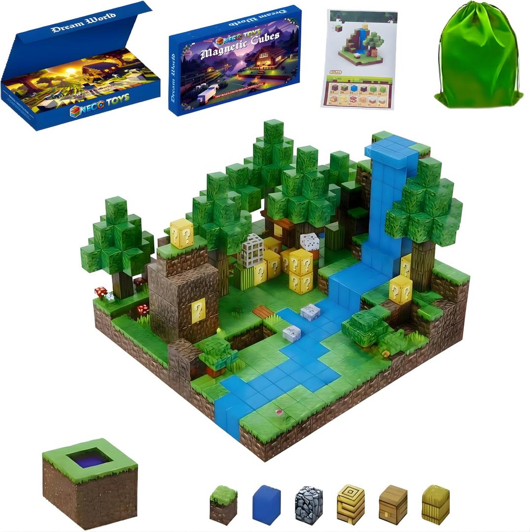 Magnetic Blocks Cubes 128PCS STEM Cube Building Blocks Magnet Tiles Waterfall Adventure Set Learning Toys for Kids Montessori Sensory Play Educational Birthday Gifts Boys & Girls Ages 3 4 5 6 7-12