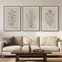 Framed Farmhouse Botanical Canvas Wall Art Set of 3, Large Vintage Neutral Floral Line Artwork for Walls, Minimalist Rustic Sketch Art Prints Panitings for Living Room Bedroom Kitchen, 24x36 Inch, 24W" x 36H"x3Pcs