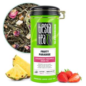 Tiesta Tea - Fruity Paradise, Loose Leaf, Strawberry Pineapple Green Tea, Premium Blend, Medium Caffeinated Green, Make Hot or Iced & Brews Up to 50 Cups, 4oz Refillable Tin (EXP 04/13/28)