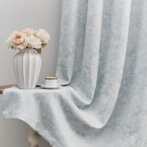 Beauoop Blue Floral Jacquard Blackout Curtains 96 Inches Long 2 Panels for Bedroom Living Room Chenille Flower Room Darkening Thermal Insulated Soundproof Grommet Window Treatments Drapes, 52x96
