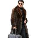 INVACHI Men's Faux Fur Coat Winter Long Faux Mink Coat Fluffy Thick Trench Coat for Men (US, Alpha, Large, Regular, Regular, Brown)