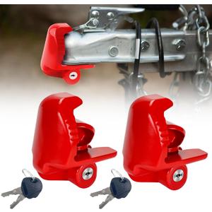 Trailer Hitch Locks with Keys, Fits 1-7/8 2-5/16 2 Inch Ball Hitch Lock Coupler Adjustable Tongue Lock Heavy Duty Steel for Vehicle Trailer Boat and RV, Anti-theft Hitches, Red-2 Pack-Not Keyed Alike