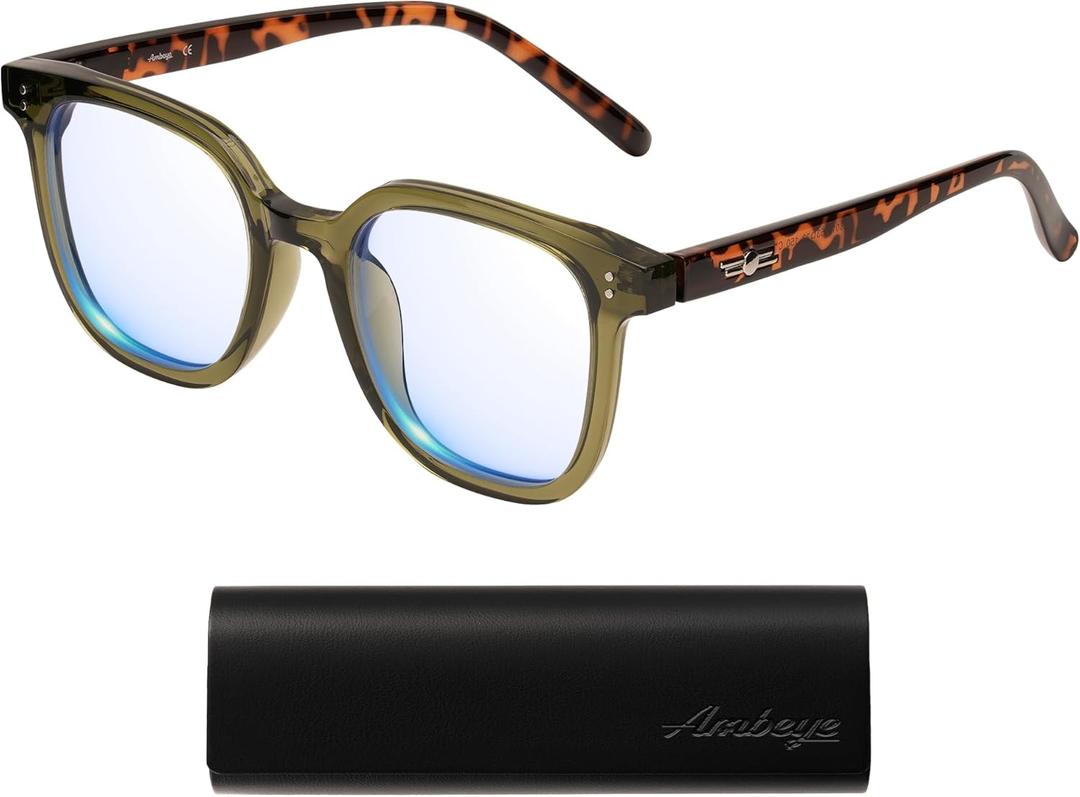 AMBEYE TR90 Oversized Blue Light Blocking Glasses for Gaming, Office & Reading, Anti UV Protective Glasses for Drivers, Outdoor Activities, Men & Women(Green + Tortoiseshell)