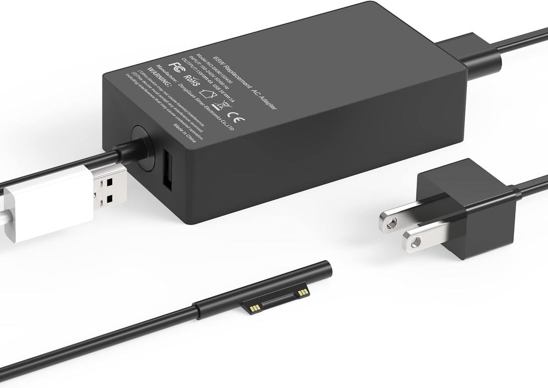 65W Charger Compatible with Microsoft Surface Pro 11, 10, 9, 8, 7+, 7, 6, 5, 4, 3, X, Surface Laptop 7/6/5/4/3/2/1, Surface Go 4/3/2/1, Surface Book 2/1,Compatible with 44W 36W