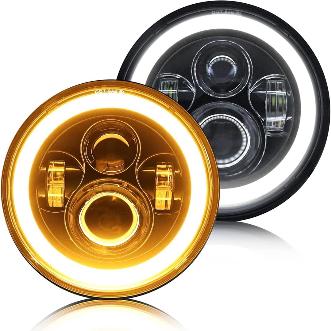 7 inch led Headlight Round 2pc Projector 7 inch Halo led Headlight H6024 DOT Approved Hi/Lo Beam DRL Amber Turn Signal Compatible with Jeep Wrangler JK TJ CJ Compatible with Chevy and miata