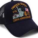 250 Anniversary USA Hat|250th Anniversary USA hat|1776-2026 Embroidery Patriots Hat Mesh-Back Cap for Men Women (Dark Blue)