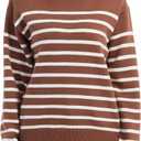 Tronjori Womens Striped Jacquard Crewneck Sweaters Pullover Casual Fall Winter Long Sleeve Knit Tops (S)