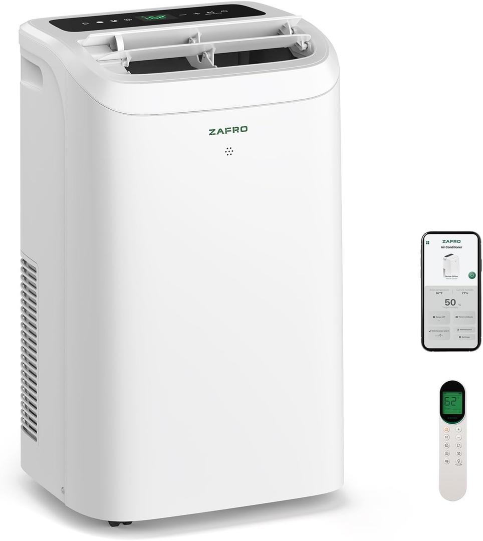 ZAFRO Portable Air Conditioners-12,050 BTU (8,050 BTU SACC) Smart AC Ultra-Quiet(44dB),Voice/APP/Remote,24H Timer with Fan & Dehumidifier, Easy Installation Portable AC for Bedroom, Living Room