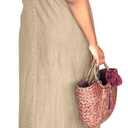 SeNight Women's Maxi Denim Dress Spaghetti Strap with Pockets Khaki, 3XL