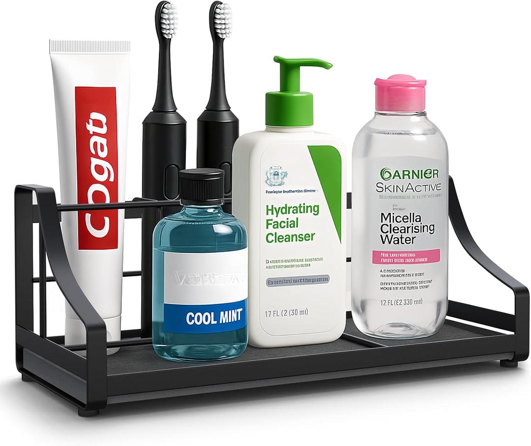 BOTEMY Toothbrush Holder with Instant Drying Stone - Bathroom Counter Organizer, Diatomite Electric Toothbrush Toothpaste Holders, Bathroom Sink Organizers and Storage,Black (X-Large)