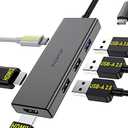 PULWTOP USB C Hub, USB Adapter with 1*USB-C 3.2, 2*USB 2.0, 2 *HDMI, 100W PD in, Multiport Dongle for MacBook Pro, MacBook Air, Dell and More