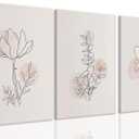 PhexlyArt 3 Piece Boho Floral Line Canvas Wall Art Abstract Botanical Wall Art Neutral Botanical Pictures Wall Decor Minimalist Flowers Line Art Prints for Living Room Bedroom Nursery 16"x24"