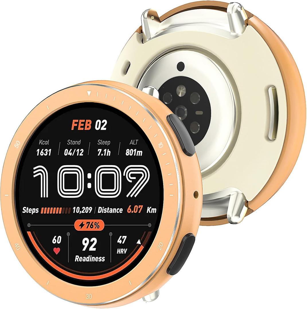 [2 in 1] BEARDDO Metal Case for Amazfit Active 2 Smart Watch 44mm, Stainless Steel Bezel & TPU Back Cover with Cleaning Cloth Accessories,Rugged Shockproof Protective Case for Active 2 Round Rose Gold