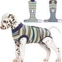 FUAMEY Recovery Suit for Dogs After Surgery,Soft Breathable Dog Bodysuit E-Collar & Cone Alternative Surgical Suit,Male Female Dog Neuter Spay Suits Anti Licking Wounds Onesie Dark Blue Stripes S (S(back:11.4-13.4in,wt:7-15lbs))