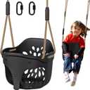 Dolibest Heavy Duty High Back Full Bucket Toddler Swing Seat, Toddler Bucket Swing with Locking Carabiners & Adjustable Rope, Cute Elephant Shape Design for Outdoor Playset, 600LB (Black)