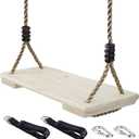 Wooden Swing Seat, Nostalgic Outdoor Wood Swing for Kids, Tree Straps Set Accessories for Backyard Patio Garden Playground, Height Adjustable (Raw Wood)