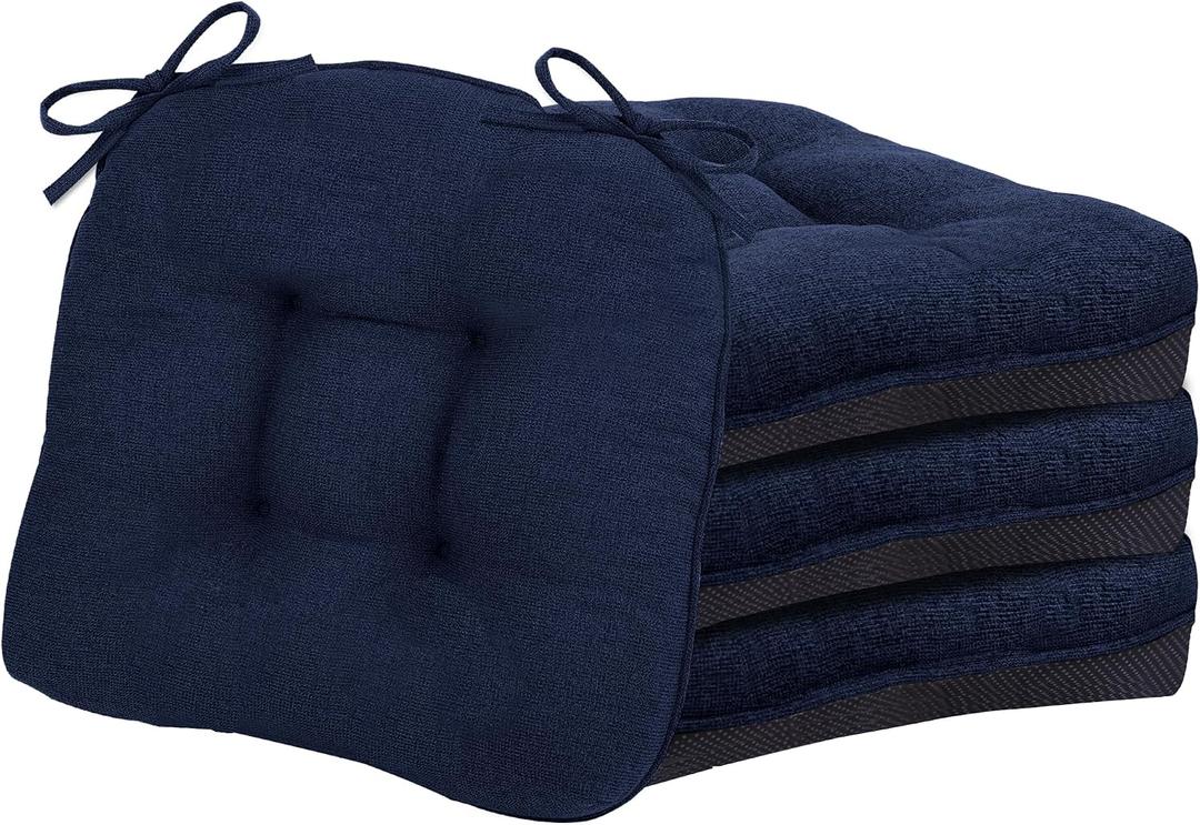D-Shaped Chair Cushions, 4" Thick Dining Chair Pads Machine-Washable, Seat Cushions for Chair 18" x 18", Set of 4 18-Blue-4, 18" x 18"- 4 pack