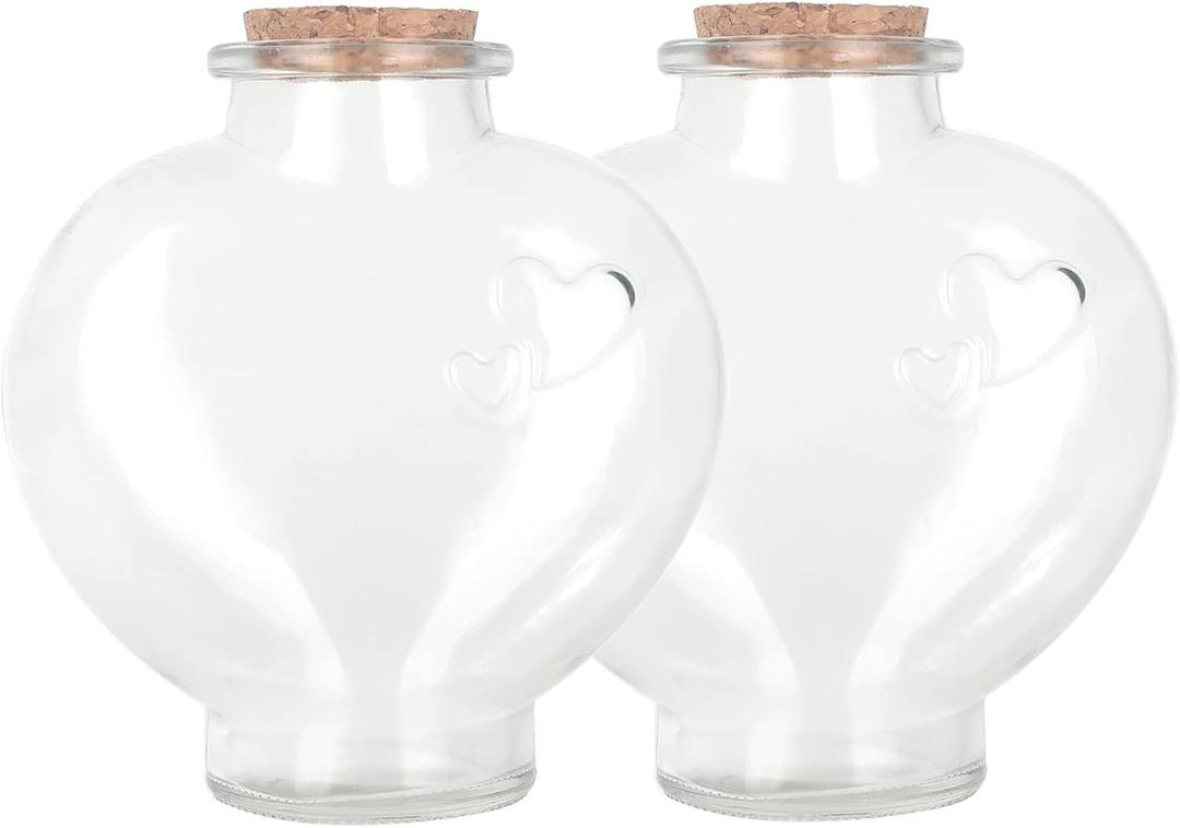 Magic Season Decorative Glass Bottles with Cork Stoppers (12 fl oz. Heart-Shaped Bottles / 2 Pcs)