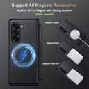 for Samsung Galaxy Z-Fold-6 Case: Support All Magsafe Accessories | Fold 6 New Slim S Pen (2024) Holder & Generic Stylus | Hinge Protection, Leather Back, Screen Protector - Black