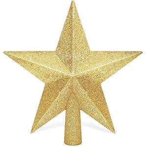 Christmas Tree Star Topper, 8" Gold Xmas Star Tree Decorations, 3D Shatterproof Bethlehem Star Tree Topper Decorations, Waterproof Christmas Tree Topper Decor for Holiday Home Outdoor Ornament