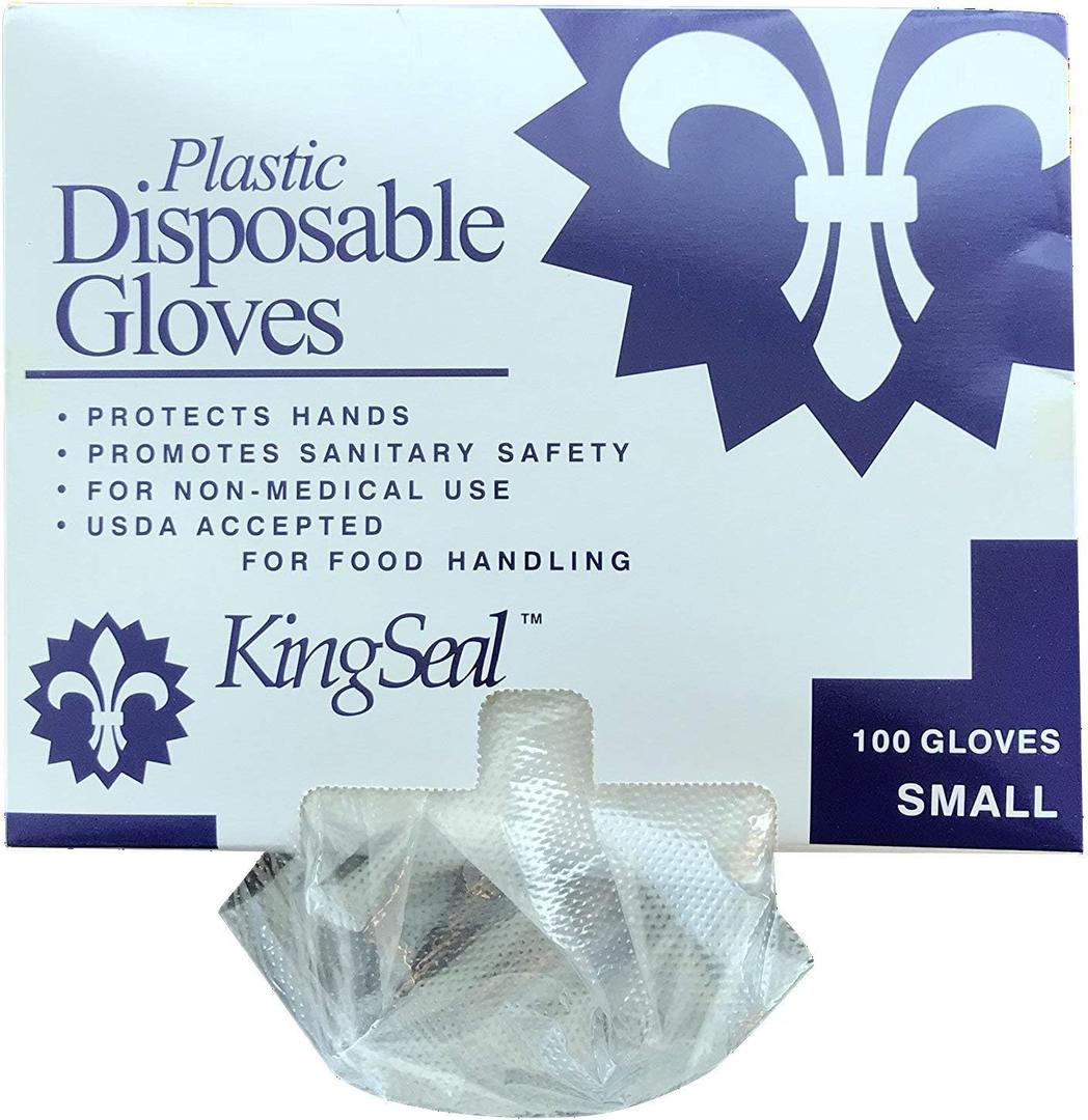 KingSeal 1000 Count Embossed Poly Foodhandling Gloves, Powder-Free, Quick Change, Size Small, Bulk Pack Envelope-Style Dispenser - 10 Boxes x 100