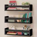 Set of 3, 16.4 Inch. Nursery Book Shelves, Wall Bookshelves for Kids Room Decor, Baby Organizer for Playroom, Book Shelf for Wall, Modern Storage for Nursery or Playroom, Black
