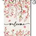 Baccessor Spring Summer Welcome Garden Flag 12.5 x 18 Inch Double Sided Burlap Pink Floral Cherry Blossom Farmhouse Small Yard Flag Summer Holiday Seasonal Outdoor Outside Decoration